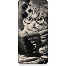 Teknomeg Xiaomi Redmi Note 12 Pro Plus Uyumlu Kitap Okuyan Kedi Desenli Silikon Kılıf