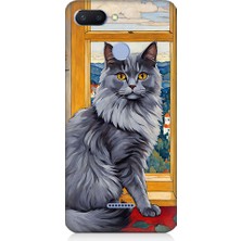 Teknomeg Xiaomi Redmi 6 Uyumlu Kül Rengi Tüylü Kedi Desenli Silikon Kılıf