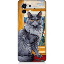 Teknomeg Xiaomi Mi 11 Uyumlu Kül Rengi Tüylü Kedi Desenli Silikon Kılıf