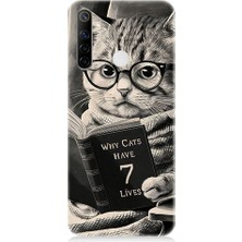 Teknomeg Realme 6i Uyumlu Kitap Okuyan Kedi Desenli Silikon Kılıf