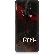Teknomeg Xiaomi Redmi 9 Uyumlu Bayrak ve Göktürkçe Türk Desenli Silikon Kılıf