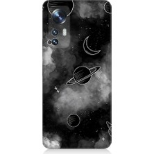 Teknomeg Xiaomi Mi 12 Uyumlu Siyah Beyaz Gezegenler Desenli Silikon Kılıf