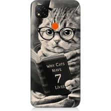 Teknomeg Xiaomi Redmi 9c Uyumlu Kitap Okuyan Kedi Desenli Silikon Kılıf
