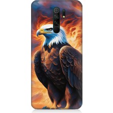Teknomeg Xiaomi Redmi 9 Uyumlu Siyah Beyaz Kartal Desenli Silikon Kılıf