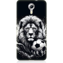 Teknomeg General Mobile Discovery 4g Uyumlu Siyah Beyaz Aslan ve Futbol Topu Desenli Silikon Kılıf