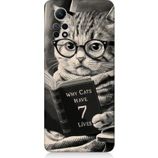 Teknomeg Xiaomi Redmi Note 12 Pro 4g Uyumlu Kitap Okuyan Kedi Desenli Silikon Kılıf