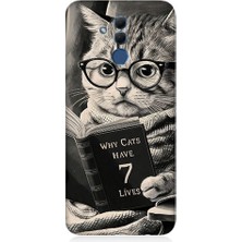 Teknomeg Huawei Mate 20 Lite Uyumlu Kitap Okuyan Kedi Desenli Silikon Kılıf
