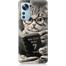 Teknomeg Xiaomi 12 Uyumlu Kitap Okuyan Kedi Desenli Silikon Kılıf