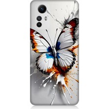 Teknomeg Xiaomi Redmi Note 12S Uyumlu Beyaz Kelebek Desenli Silikon Kılıf
