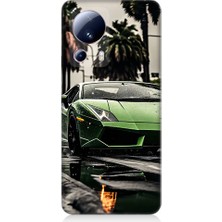 Teknomeg Xiaomi Mi 13 Lite Uyumlu Yeşil Spor Araba Desenli Silikon Kılıf