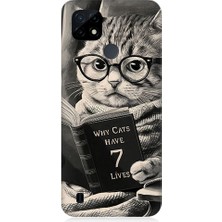 Teknomeg Realme C21 Uyumlu Kitap Okuyan Kedi Desenli Silikon Kılıf