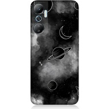 Teknomeg Infinix Hot 20 Uyumlu Siyah Beyaz Gezegenler Desenli Silikon Kılıf