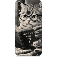 Teknomeg Huawei Honor 8c Uyumlu Kitap Okuyan Kedi Desenli Silikon Kılıf