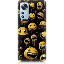 Teknomeg Xiaomi 12 Uyumlu Tuhaf Smiley'ler Desenli Silikon Kılıf