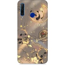 Teknomeg Huawei Honor 20 Lite Uyumlu Panda ve Gezegenler Desenli Silikon Kılıf