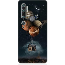 Teknomeg Xiaomi Mi Note 10 Uyumlu Uçan Ev ve Gezegenler Desenli Silikon Kılıf