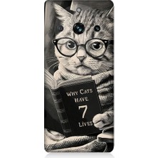 Teknomeg Realme 11 Pro Uyumlu Kitap Okuyan Kedi Desenli Silikon Kılıf