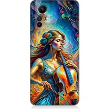 Teknomeg Xiaomi Redmi Note 12S Uyumlu Viyolonsel Çalan Kadın Desenli Silikon Kılıf
