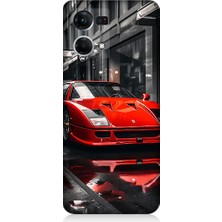 Teknomeg Oppo Reno 7 Uyumlu Kırmızı Spor Araba Desenli Silikon Kılıf