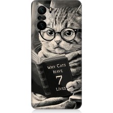 Teknomeg Xiaomi Redmi K40 Uyumlu Kitap Okuyan Kedi Desenli Silikon Kılıf