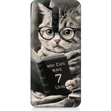 Teknomeg Xiaomi Redmi 9 Uyumlu Kitap Okuyan Kedi Desenli Silikon Kılıf