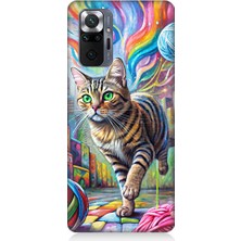 Teknomeg Xiaomi Redmi Note 10 Pro Uyumlu Renkli Yumaklar ve Kedi Desenli Silikon Kılıf