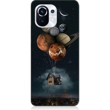 Teknomeg Xiaomi Mi 11 Pro Uyumlu Gezegenler ve Uçan Ev Desenli Silikon Kılıf
