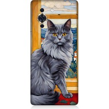 Teknomeg Tecno Nova 10 Uyumlu Kül Rengi Tüylü Kedi Desenli Silikon Kılıf