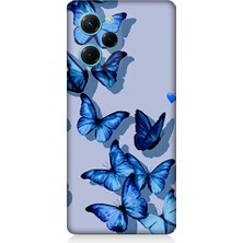 Teknomeg Xiaomi Poco X5 Pro Uyumlu Mavi Kelebekler   Desenli Silikon Kılıf