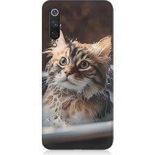 Teknomeg Xiaomi Mi 9 Se Uyumlu Banyo Yapan Kedi Desenli Silikon Kılıf