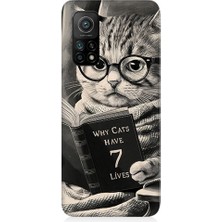 Teknomeg Xiaomi Mi 10T Uyumlu Kitap Okuyan Kedi Desenli Silikon Kılıf