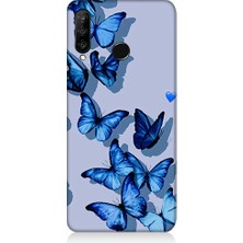 Teknomeg Huawei P30 Lite Uyumlu Mavi Kelebekler   Desenli Silikon Kılıf