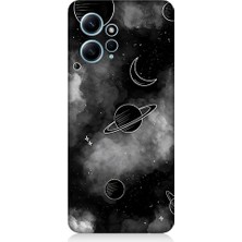 Teknomeg Xiaomi Redmi Note 12 Uyumlu Siyah Beyaz Gezegenler Desenli Silikon Kılıf