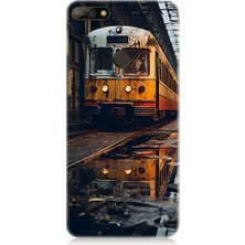 Teknomeg Huawei Y7 2018 Uyumlu Eski Sarı Tren Desenli Silikon Kılıf