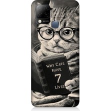 Teknomeg Infinix Hot 10T Uyumlu Kitap Okuyan Kedi Desenli Silikon Kılıf
