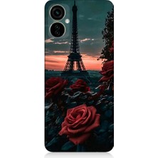 Teknomeg Tecno Camon 19 Neo Uyumlu Eyfel Kulesi ve Gül Desenli Silikon Kılıf
