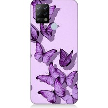 Teknomeg Tecno Pova Uyumlu Mor Kelebekler Desenli Silikon Kılıf