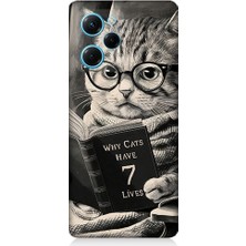 Teknomeg Xiaomi Poco X5 Pro Uyumlu Kitap Okuyan Kedi Desenli Silikon Kılıf