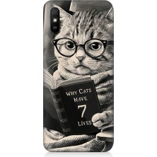 Teknomeg Xiaomi Redmi 9A Uyumlu Kitap Okuyan Kedi Desenli Silikon Kılıf