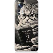 Teknomeg Xiaomi Mi 12 Uyumlu Kitap Okuyan Kedi Desenli Silikon Kılıf