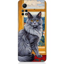 Teknomeg Xiaomi Redmi Note 12 Pro 4g Uyumlu Kül Rengi Tüylü Kedi Desenli Silikon Kılıf