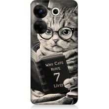 Teknomeg Tecno Camon 20 Pro 4g Uyumlu Kitap Okuyan Kedi Desenli Silikon Kılıf