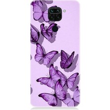 Teknomeg Xiaomi Redmi Note 9 Uyumlu Mor Kelebekler Desenli Silikon Kılıf