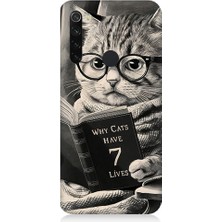 Teknomeg Xiaomi Redmi Note 8 Uyumlu Kitap Okuyan Kedi Desenli Silikon Kılıf