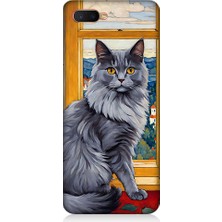 Teknomeg Oppo Rx 17 Neo Uyumlu Kül Rengi Tüylü Kedi Desenli Silikon Kılıf