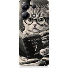 Teknomeg Xiaomi Redmi Note 13 Uyumlu Kitap Okuyan Kedi Desenli Silikon Kılıf