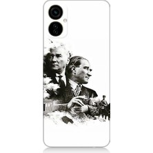 Teknomeg Tecno Camon 19 Neo Uyumlu Siyah Beyaz Mustafa Kemal Atatürk  Desenli Silikon Kılıf