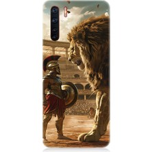 Teknomeg Oppo Reno 3 Uyumlu Gladyatör ve Aslan Desenli Silikon Kılıf