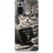 Teknomeg Xiaomi Redmi Note 10 Pro Uyumlu Kitap Okuyan Kedi Desenli Silikon Kılıf
