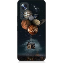 Teknomeg Xiaomi Mi 12 Uyumlu Gezegenler ve Uçan Ev Desenli Silikon Kılıf